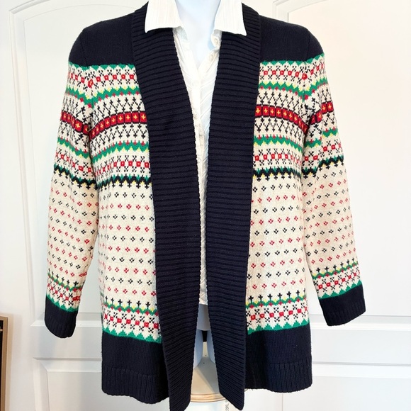 Talbots Fair Isle Cardigan Sweater Women's Medium Shawl Collar Open Front - Picture 1 of 9